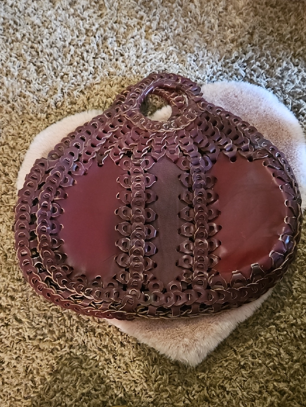 1970s Crochet Leather Hobo Bag - Burgundy
